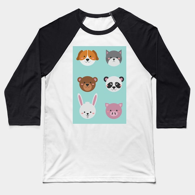 Cute Colorful Animals Baseball T-Shirt by Freid